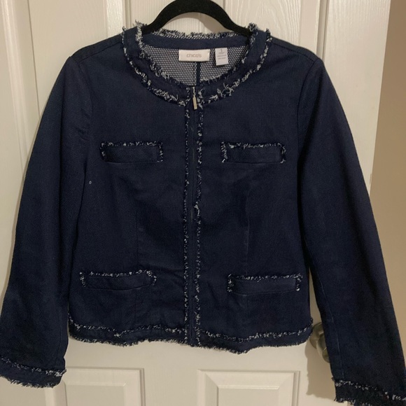 Chico’s blue denim jacket size 1 = Medium. 100% cotton. Front zipper. 4 pockets. - Picture 8 of 12